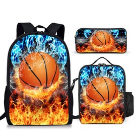 3PCS Basketball Backpack Set for Boys, Lightweight Large Backpack with Lunch Box & Pencil Case, Cool Sport Bookbag for Kids, Back to School Backpacks for Elementary & Middle School - 01