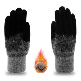 Long Keeper Winter Gloves for Women Men Ladies Thermal Warm Gloves Thick Lined Fleece Gloves Snow Knitted Gloves Rabbit Fur Soft Women's Gloves & Mittens (Black)