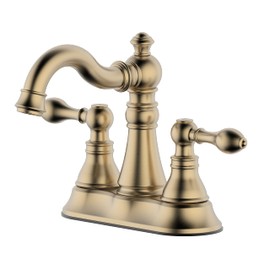 Derengge Two Handle Brushed Gold Bathroom Faucet 3 Hole with Plastic Overflow Pop-Up Drain,Swivel Spout Bathroom Sink Faucet 4 Inch Centerset,Meets cUPC NSF 61-9 AB1953,F-0048-BG