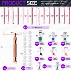 Swpeet 122 piezas de pistola extrusora de arcilla de oro rosa y molde de fondant para tartas con herramienta de cortador de émbolo de galletas, kit de cortadores de arcilla polimérica, perfecto para tartas de arcilla, manualidades, suministros de decorac