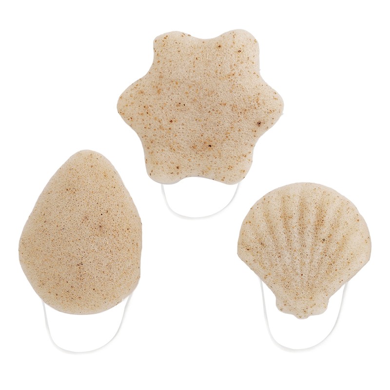 3pcs Walnut Powder Exfoliating Facial Sponge Soft Skin Cleansing Konjac