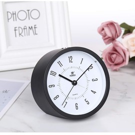 Laigoo Analog Alarm Clock Non-Ticking, Silent Travel Clock Vintage Alarm Clock Bedside/Desk Clock Battery Operated Round Bedroom/Bathroom Clock with Snooze & Nightlight Function(Black)