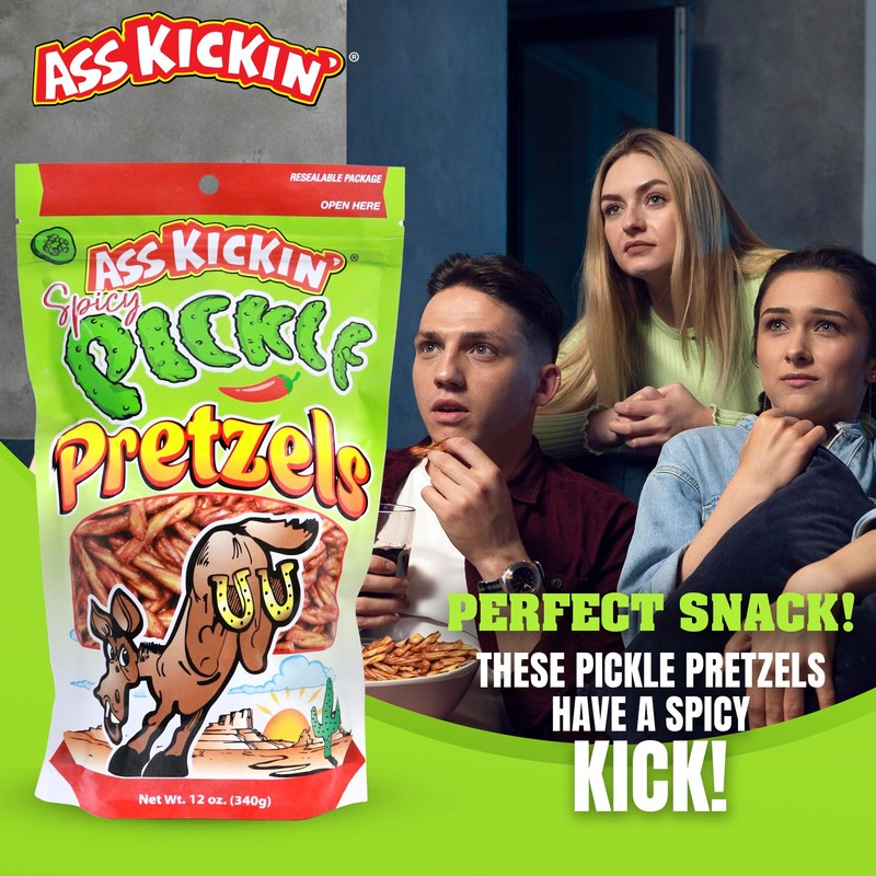 ASS KICKIN’ Spicy Pickle Pretzels 12 Ounce Size Flavor Pack