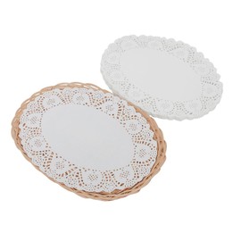 Hand - Woven Wicker Oval Tray with 140 Doily Papers,14.96×10.63×0.98 Inches, Natural Wicker Dinner Plate for Bread & Snack Server for Home Dining/Party/Afternoon Tea
