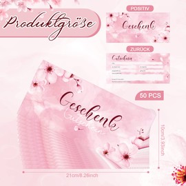 Pack of 50 Blank Vouchers to Fill in Flowers Voucher Cards 3.9 x 8.3 Inch Gift Voucher for Business Shop Cosmetic Studio Nail Studio Restaurant Wedding Christmas Birthday