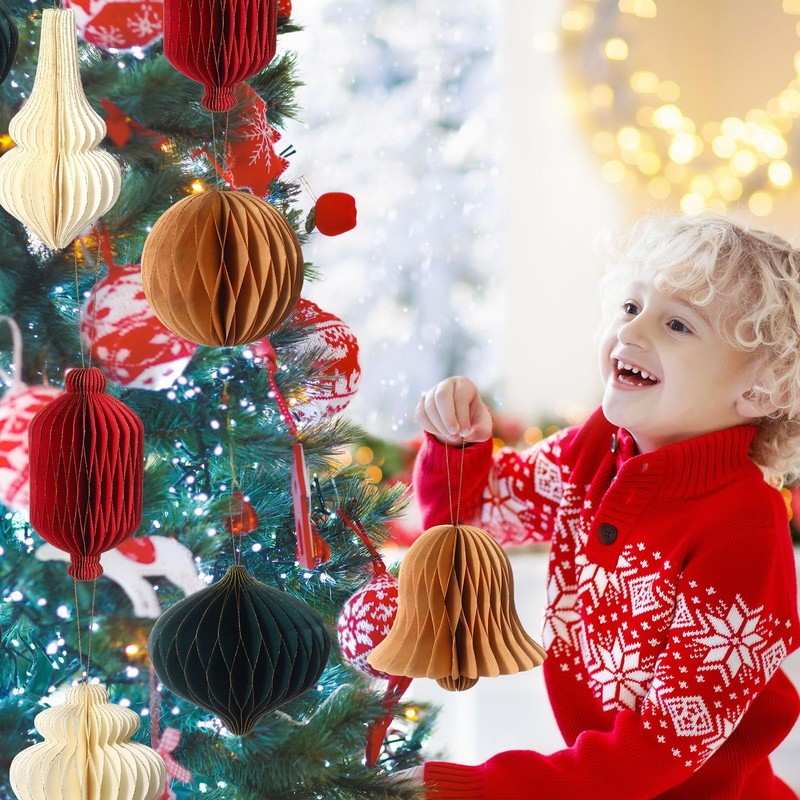 Chiisong 16 Pcs Christmas Hanging Honeycomb Paper Christmas Honeycomb Decorations