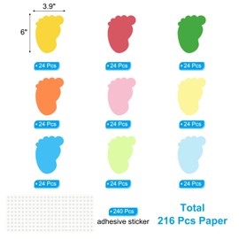 PATIKIL Footprint Cutouts, 216 Pack Paper Feet, Colorful Feet Cutout for Classroom Decoration DIY Craft Project, Assorted Color