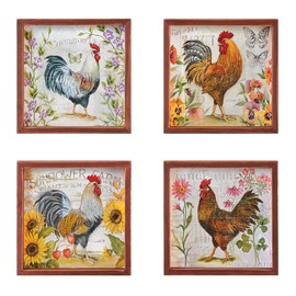 Collections Etc 4pc. French Country Rooster Wooden Framed Wall Set