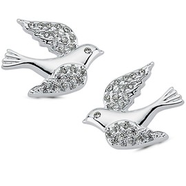 Vinani 2OSK Bird Stud Earrings with White Zirconia Elegant Shiny Sterling Silver 925 Dove Bird Earrings, Sterling Silver, Cubic Zirconia