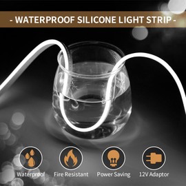 OWOFYDR White Neon Rope Lights 16.4ft/5m 6500K Neon Light Strip, 12V Flex Waterproof neon led Strip Silicone LED Strip Lights, for Kitchen Bedroom Indoor Outdoor Decoration （ No Adapter）