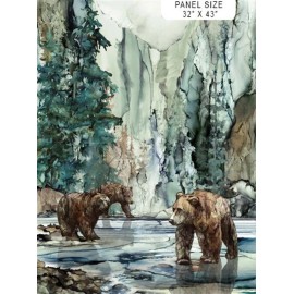 Northcott 32" X 44" Panel Bears Northwoods Northern Peaks Cotton Fabric Panel D474.63