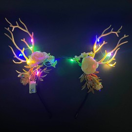 Wedity LED Glowing Hair Hoop Reindeer Antlers Headbands Luminous Tiara Christmas Party Cosplay Hair Band Hair Accessories for Women and Kids (Color light A)