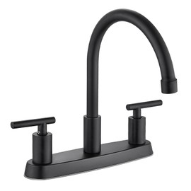 Cinwiny Kitchen Faucets,High Arc 360°Rotating Spout Kitchen Sink Faucet 2 Handle 8 Inch Centerset RV Kitchen Faucet with Supply Lines,3 Hole Kitchen Faucet Without Side Sprayer,Matte Black