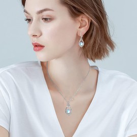 AOBOCO Celtic Knot Necklace 925 Sterling Silver Oxidized Vintage Love Knot Pendant Necklace with Simulated Birthstone Crystal, Birthday Christmas Jewellery Gifts for Women, Sterling Silver, Moonstone