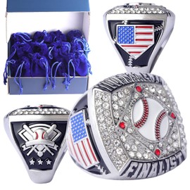 TOPSPORTSJEWELRY 12 pcs Pack Gold Champions Silver Finalist Baseball Championship Trophy Ring Baseball Awards for Teams,Baseball Players Awards Size 9 (12 pcs Pack Finalist)