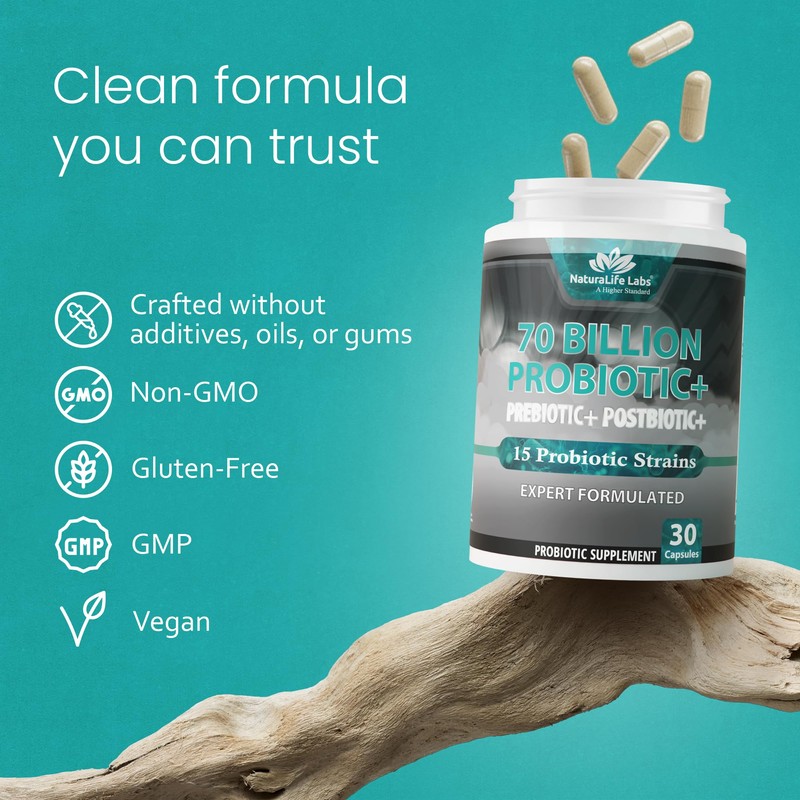 NaturaLife Labs Probiotics 70 Billion CFU – 15 Strains with
