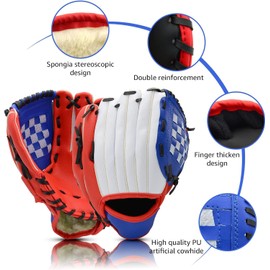 LeapBeast Baseball Gloves, Softball Gloves with 1 Ball, Baseball Training Competition Glove, Thickening Durable Softball Gloves for Children Adults (White/Blue, 10.5 Inches)