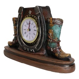 Ebros Country Western Star Lucky Horseshoe Turquoise Cowboy Boots Designer Resin Analog Desktop Table Clock 9.25" Long Decorative Home and Office Rustic Accent