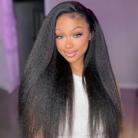 Half Wig Human Hair 200 Density Headband Wig for Black Women Afro Kinky Straight Glueless Wigs Human Hair with Drawstring 3 In 1 Flip Over Half Wigs Natural Black Color 22 Inch