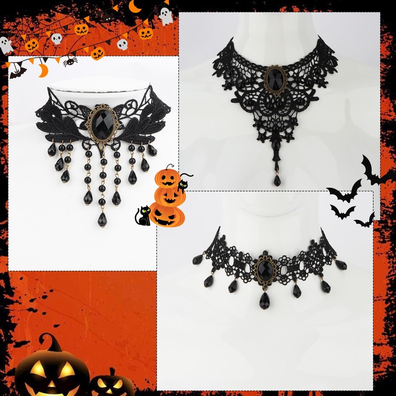 Uintoon 6PCS Black Gothic Lace Choker Necklace Set for Women