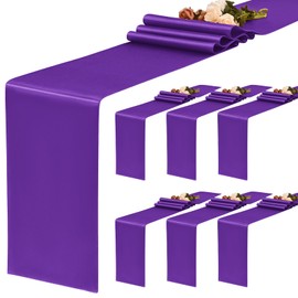 YMHPRIDE 6 Pack Purple Table Runner Satin Table Runner, 12x72 Inch Long Silk Table Runner for Wedding Party Birthday Banquet Table Decoration - Purple