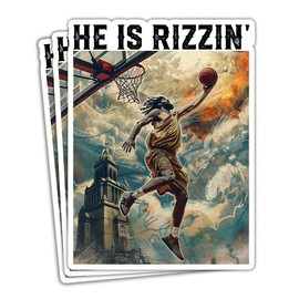 SODAVA (3Pcs) He is Rizzin Sticker Funny Easter Sticker Jesus Playing Basketball Sticker Basketball Jesus Sticker Christian Faith Religious Sticker Gift Decoration for Laptop Stickers 3x4 inch