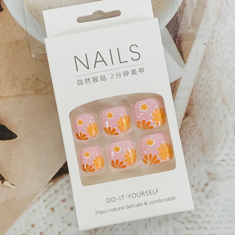 Press on Toenails with Big Floral Designs, Square Full Cover