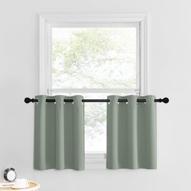 NICETOWN Sage Green Blackout Curtains Short, Thermal Insulated Tailored Curtains Privacy Drapes for Nursery/Baby Room, Grommet Small Window Topper for Living Room/Bedroom, 34 x 36 inch, Set of 2