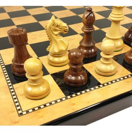 4 Queens - 3 3/4" King Staunton Supreme Knight Acacia Wood Chess Men Set with 18 inch High Gloss Walnut Color Board