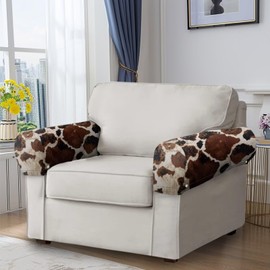 Fiqyvagox Distressed Brown Cow Print Arm Covers for Chairs Couch Sofa Non-Slip Armrest Covers with 10 Twist Pins Elastic Armchair Covers for Home Office Recliner, 2 Pieces