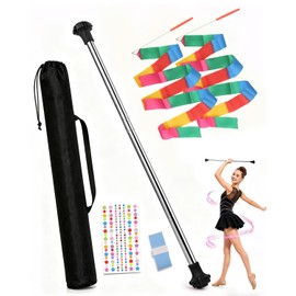 Quynhni Twirling Baton, 30-Inch Spinning Dance Baton Stainless Steel Majorette Baton for Kids Beginners | Includes 1 Gymnastics Wand & 2 Dance Ribbons & 1 Grip Tape and Diamond Sticker (30inches)