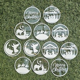 12 pcs Acrylic Christmas Ornaments 1/8" Thick (Size 4") (6 Different Designs - 2 of Each Design) See Description.