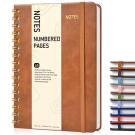 Lined Spiral Journal Notebook, A5 Hardcover Spiral Journals for Women Men, 150 Numbered Pages Spiral Bound Notebook, 100 GSM College Ruled Notebooks for Writing Note Taking 5.75" x 8.38", Brown