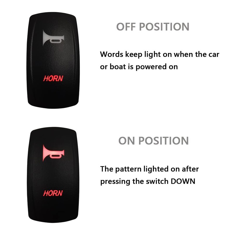 BACAUTOPARTS 12V 24V RED Led Horn Momentary Rocker Switch with