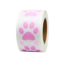 Hcode 1.5" Round Pink Bear Paw Print Stickers Dog Puppy Paw Stickers Bear Paw Stickers 500 Pieces per Roll