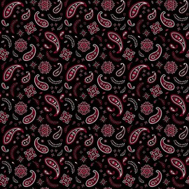 Black with Red All Over Paisley Bandana - Single Piece 22x22