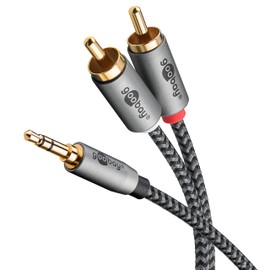 goobay 65288 Stereo RCA to Jack 3.5 Aux Cable 2 m / HiFi Audio Aux Cable for Smartphone; Console; System/Textile Sheath/Gold-Plated