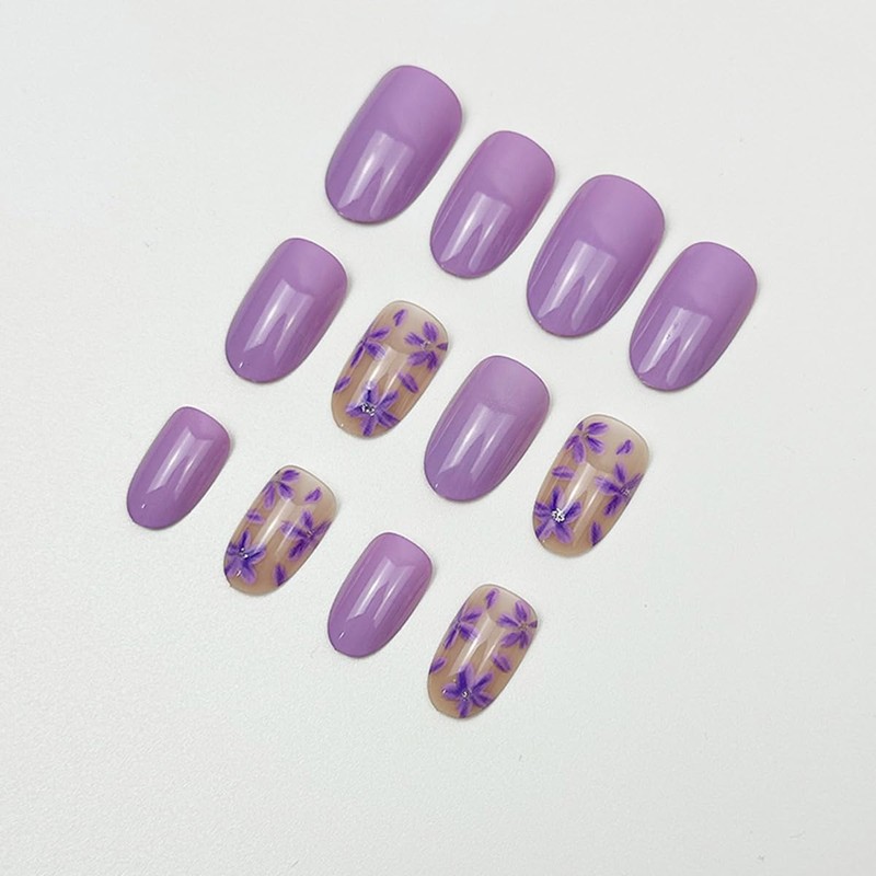Press on Nail Short Oval Fake Nails Purple Acrylic Press