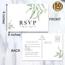 50 RSVP Postcards, Rsvp Cards for Wedding, Bridal Shower, Baby Shower, Greenery RSVP Response Cards, 4 x 6 Inches.