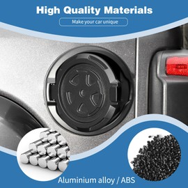 PDKLIN for Jeep JL Gas Cap Door Cover Aluminum Alloy for Jeep Wrangler JL JLU 2018-Present Black Wheel Design