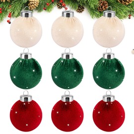 Polly Online Velvet Christmas Balls Ornaments 9 Pack,Lightweight,60mm/2.36inch Shatterproof Xmas Bulbs Hanging Ornament Christmas Tree Ball Birthday Holiday Wedding Decorations,Beige,Green,Red