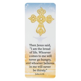 Cottage Garden EBKM-EM116S I Am The Bread Blue and Gold Tone 6 x 3 Inch Paper Cross Embellished Place Keeper Bookmark Pack of 12