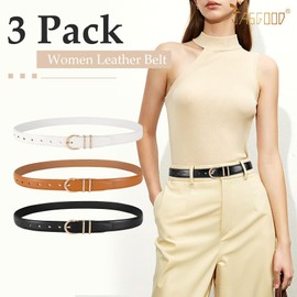 JASGOOD 3 Pack Women Leather Belts for Jeans Pants Fashion Ladies PU Leather Dress Belt with Gold Buckle