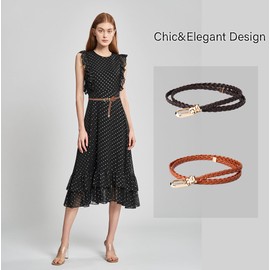 CT COTIM COYIN COTIM COYIN Women's Skinny Braided Leather Belts Thin Woven Waist Belts for Jeans Pants Dresses, Camel, 1*105cm/0.39*41.32nches