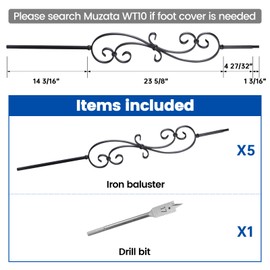 Muzata 5Pack Wrought Iron Baluster 44'' S-Shaped Staircase Stair Spindles Scroll Stair Balusters for Staircase Interior WT03