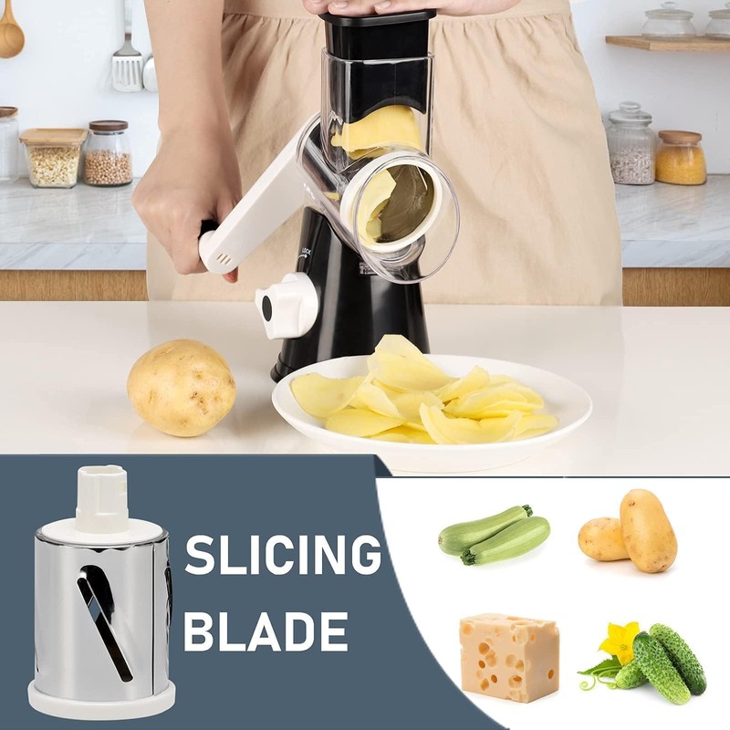 KEOUKE Rotary Cheese Grater Hand Crank Black - Shredder Slicer