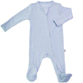Woolino Toddler Footie Sleeper, Merino Wool Baby Pajamas, Baby Footed Sleeper for Boy & Girl, Onesies for Unisex, 6-9m, Blue