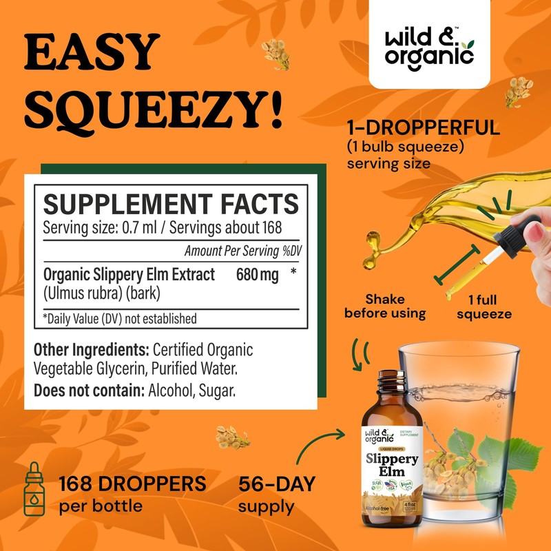 Wild & Organic Slippery Elm Liquid Drops - Lung, Digestive