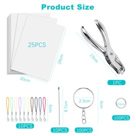 VMUTGA 246 Pieces Shrink Film Set, 25 Sheets Shrink Paper Translucent Shrink Film Craft Set with Hole Punch Key Ring Bead Chain Lobster Clasp for DIY Crafts Decorations