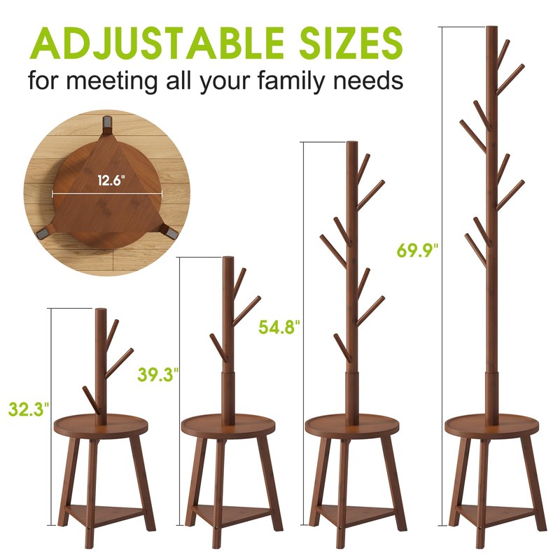 BMOSU Coat Rack freestanding Stand with 2 Shelves Bamboo Wooden